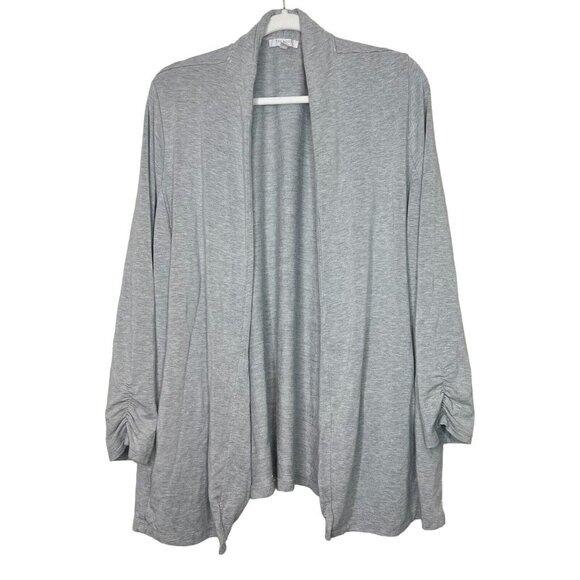 Talbots Sweaters - Talbots Cardigan Plus 3X Open Front Gray Ruched Cinched Sleeve Sweater